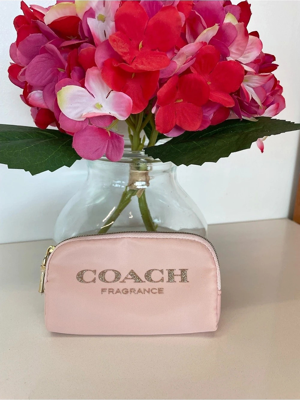 Coach Fragrance mini pink cosmetic zipper pouch, gift-with-purchase
